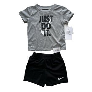 Nike Dri Fit "Just Do It" 2 Piece Activewear Set Short Sleeve Tee/Shorts 24m